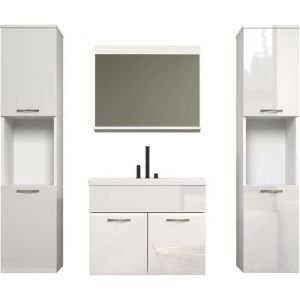 Haven - Salle de bain complete - Blanc - 150 x 160 x 35 cm - 2 colonnes a suspendre + Meuble sous vasque + miroir Trendteam