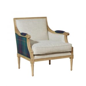 Fauteuil bergère en bois massif et velours de coton style écossais
