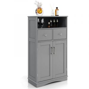 Goplus - Armoire wc avec Étagère Réglable, Meuble de Rangement pour Salle de Bain avec 2 Tiroirs et 2 Portes, 60X30X107CM, Gris