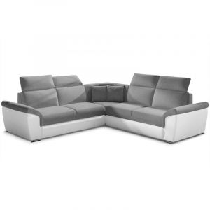 MENZZO Canap&eacute; d'angle convertible Federico Simili Blanc et Tissu Gris