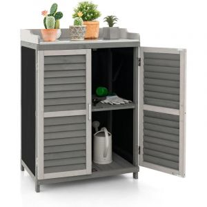 Abri de Jardin en Bois de Sapin Armoire de Rangement avec Tablette en Métal Double Porte à Persiennes Extérieur