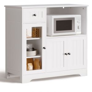Buffet de Cuisine Bealife Meuble de Rangement Blanc avec 1 Tiroir 3 Portes 4 &Eacute;tag&egrave;res pour Salles &agrave; Manger Bains 90 x 40 x 82 cm