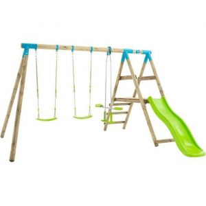 TP Toys Station genêt 2 balancoires / vis-a-vis / toboggan / kit d'ancrage h.209 cm