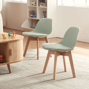 Set de 2 chaises pour enfants Elvdal rembourré en similicuir PU plastique hêtre vert menthe en.casa