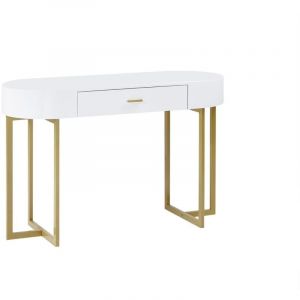Pascal Morabito Bureau console avec 1 tiroir - MDF laqué et métal - Blanc et doré - TORELI II de