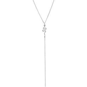 Collier Cravate Argent Rhodié Serpent Sertie De Zirconium Blanc