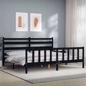 VidaXL Cadre de lit avec tête de lit noir 200x200 cm bois massif
