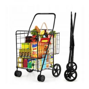 Chariot à roulettes pliable et spacieux - rotation à 360 degrés - sac en métal