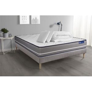 Pack pr&ecirc;t &agrave; dormir matelas &agrave; m&eacute;moire ACTIMEMO PUR 140x190cm 3zones de confort + sommier KIT gris + 2 oreillers + couette