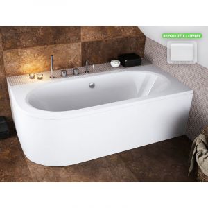 Baignoire d'angle 180 x 80 cm - avec tablier blanc et repose t&ecirc;te offert AVITA - Droite