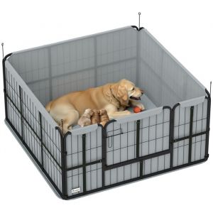 Pawhut Parc de mise bas pour chien - porte verrouillable, tapis propreté lavable - acier noir