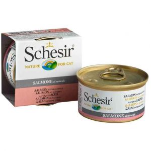 Schesir Nourriture Humide pour Chats Saumon au Naturel dans son Eau de Cuisson