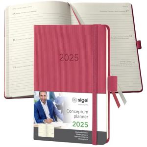 Sigel C2571 Agenda semainier 2025, A6, couverture rigide, rouge - Conceptum