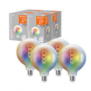 Ledvance Bombilla LED WIFI SMART+, transparente, 4,8 W, 470 lm, forme de globe, diam&egrave;tre 125 mm, douille E27, lumi&egrave;re multicolore et blanche, r&eacute;glable, application ou commande vocale, lot de 4