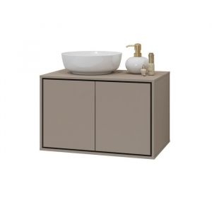 Meuble sous vasque de salle de bain 80cm avec 2 portes collection GOBI coloris marron.