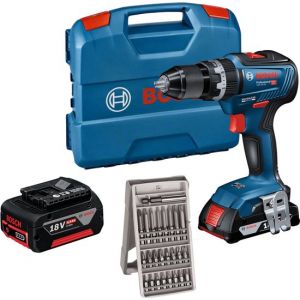 Bosch Perceuse professionnelle 18 V avec jeu d'embouts et batteries GSB18V-55 BL