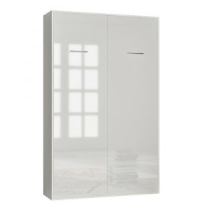 Image de Inside75 Armoire lit escamotable SMART-V2 blanc mat façade Gloss blanc brillant 140*200 cm - blanc