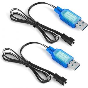 Set de 2 Pièces Câbles de Chargeur USB SM-2P Sortie de 250mAh pour Batteries 6V Ni-Mh Idéal pour Voiture RC, Modélisme, Hélicoptère RC Bleu