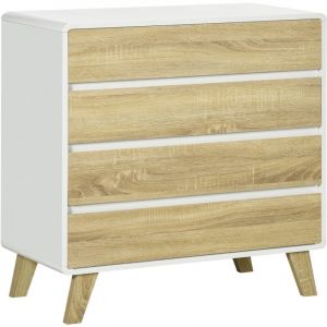 Homcom Commode design scandinave - 4 tiroirs - mdf panneaux blanc aspect chêne clair