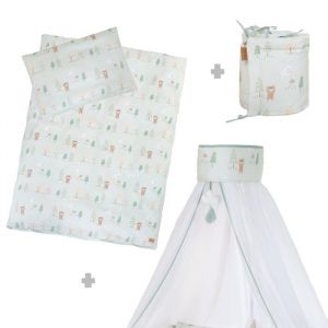 Roba Parure de lit bébé 4 pièces en coton vert pastel thème forêt