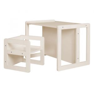 Roba Ensemble Table et Chaise Réversibles pour Enfants - 3 Hauteurs d'Assise - Table Convertible en Banc – 9 Mois à 10 Ans - Bois Laqué Beige