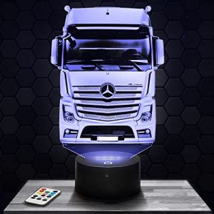 Lampe 3D - Camion Routier Mercedes - Jouet Miniature Cadeau Camion Routier Mercedes - Veilleuse Led Tactile avec socle au choix