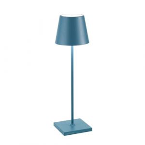Zafferano, Poldina Pro, Lampe de Table Rechargeable et Sans Fil avec Contr&ocirc;le Tactile, Utilisable &eacute;galement comme Lampe d'Ext&eacute;rieur, Dimmer 2200-3000 K, Hauteur 38 cm, Couleur Bleu Avio