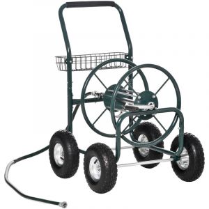 Outsunny D&eacute;vidoir sur roues 70 m - d&eacute;vidoir m&eacute;tal - d&eacute;vidoir chariot - enrouleur tuyau d'arrosage - poign&eacute;e antid&eacute;rapante, panier rangement - m&eacute;tal