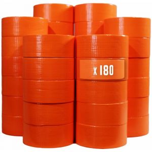 Lot de 180 Rubans adh&eacute;sifs toil&eacute;s orange 50 mm x 33 m - Rouleau adh&eacute;sif TECPLAST pour fixer les b&acirc;ches, fils et c&acirc;bles