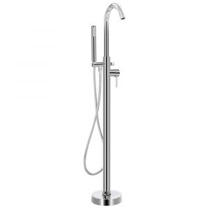 Robinet de baignoire sur pied douche mitigeur douchette salle de bain maison fixation au sol autoportant 118,5 cm acier inoxydable 02_0003477