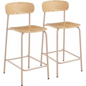 Oviala Lot de 2 chaises hautes en métal et bois rose