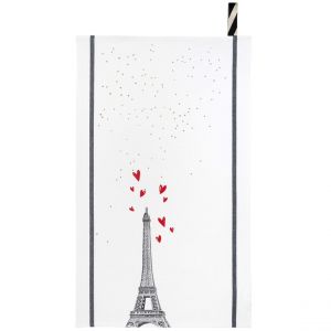 Declikdeco Torchon Eiffel Coeurs Blanc 50 x 70