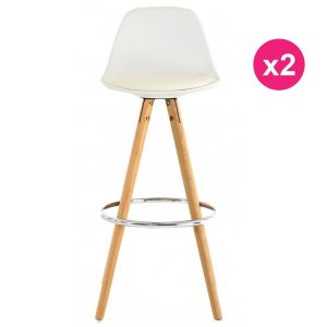 Kosyform Lot De 2 Chaises De Bar Haute Blanche Piétement Chêne