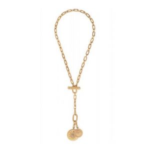 Image de Satellite Collier chaîne long féminin médailles métal et cristaux Prestige I doré Jaune