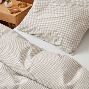 Terre de Nuit Parure de lit 260x240 coton &agrave; carreaux beige mini Vichy - Lin&eacute;