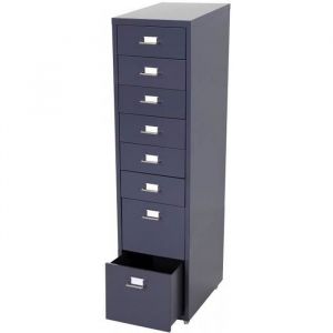 Caisson a roulettes Boston T851, placard a tiroirs en acier, 109x28x44 cm 8 tiroirs gris fonce