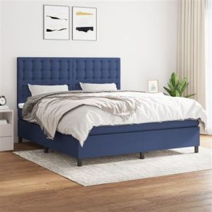 VidaXL Sommier à Lattes de Lit avec Matelas, Lit Rembourré, Lit Double, Lit Adulte de Chambre à Coucher Intérieur, Moderne, Bleu 160x200 cm Tissu