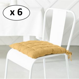 Today Lot de 6 galettes de chaises carré "Essential" en coton matelassé - Jaune - 38 x 38 cm