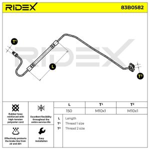 RIDEX Flexible De Frein PEUGEOT 83B0582 488870 Durite De Frein