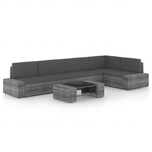 VidaXL Salon de jardin 6 pcs avec coussins Gris Résine tressée