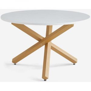 Table &agrave; manger ronde blanche 120cm avec pieds crois&eacute;s Rimu