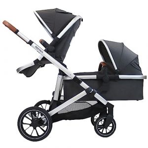 Deryan Poussette pour 2 enfants - Pour nouveau-nés, tout-petits et enfants à l'âge préscolaire - Poussette pour bébé jusqu'à 50 kg - Poussette de voyage 2 en 1 - Kit complet - Gris