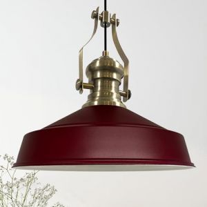 Suspension Industrielle en M&eacute;tal Bourgogne Peint &agrave; la Main &ndash; Lustre Vintage E27 &Oslash;41 cm pour Salon, Chambre ou Salle &agrave; Manger
