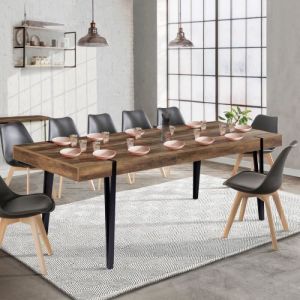 Idmarket Table à manger extensible rectangle AUSTRIA 10-12 personnes bois pied épingle noir 200-240 cm