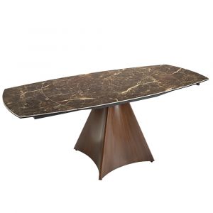 Angel Cerda - Table à manger à rallonge plateau en marbre de porcelaine marron/noir - 135x90x75 cm