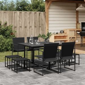 VidaXL Ensemble &agrave; manger de jardin 9 pcs noir textil&egrave;ne, ensemble &agrave; manger d'ext&eacute;rieur, meuble &agrave; manger de jardin, table et chaises de jardin 3295128