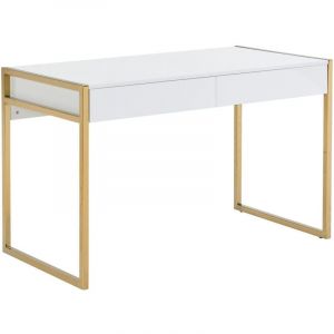 Pascal Morabito Bureau avec 2 tiroirs - MDF laqué et métal - Blanc et doré - MASON II de