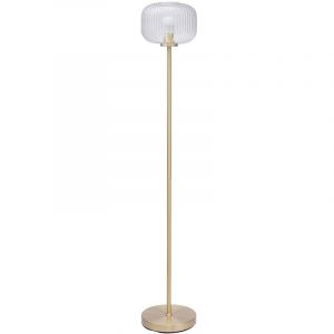 Image de Lampadaire en laiton bross&eacute; et verre textur&eacute; - D.25 x H.150 cm - Dor&eacute; - LOUXOR