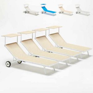 Beach and Garden Design Bain de soleil avec roues transats lits de plage piscine aluminium jardin ALABAMA 4 pcs | Beige