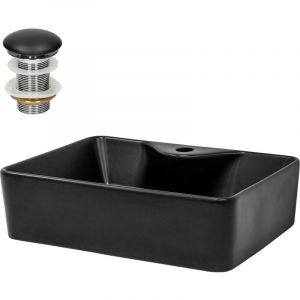 ML-Design Lavabo en Céramique Noir Mat, 49x36,5x14 cm, avec Garniture de Vidage 1 1/4
